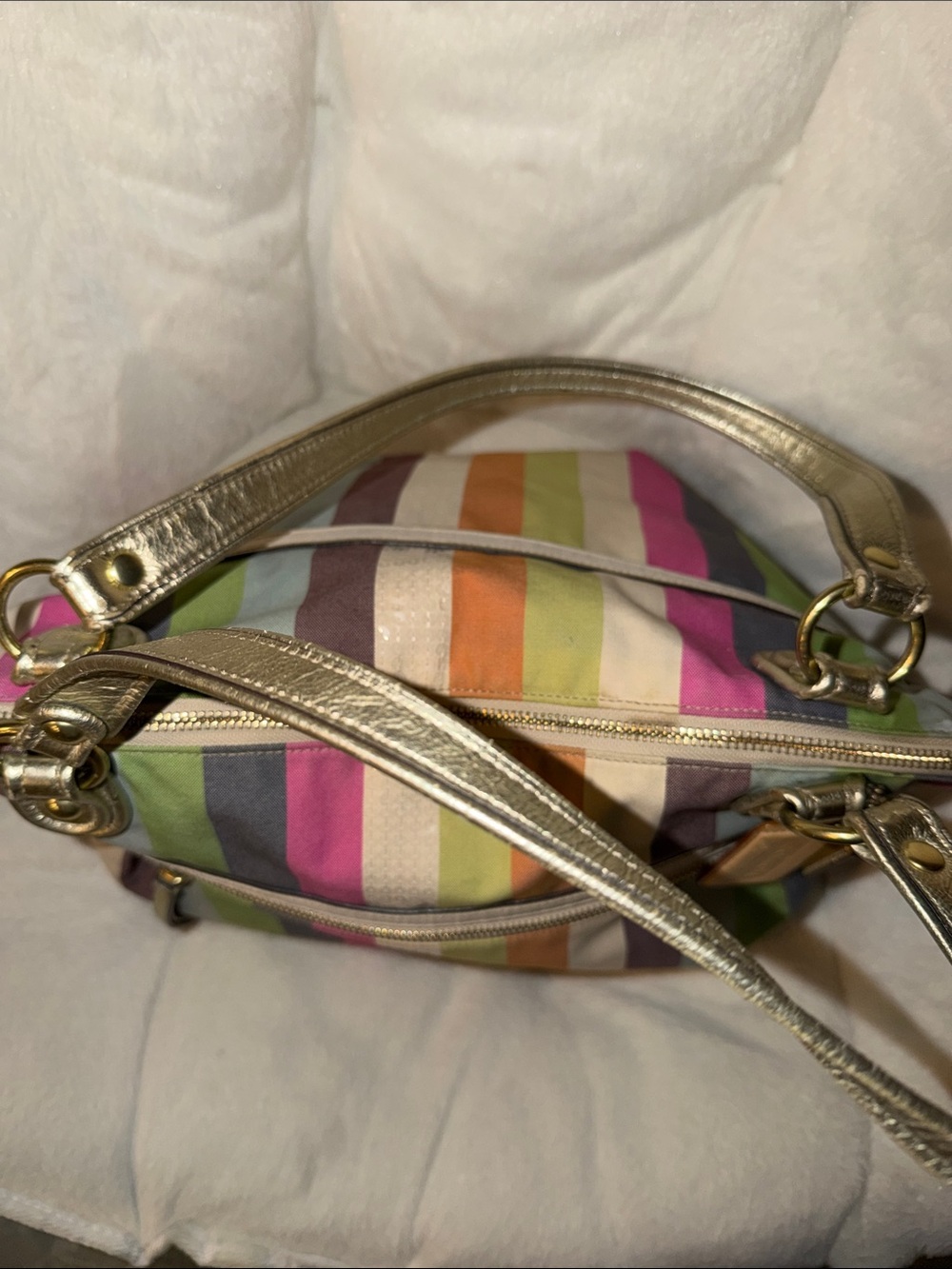 Coach Striped Multicolor Shoulder Bag with Gold Handles 2011 Tag No K1182-19021 - Picture 11 of 14